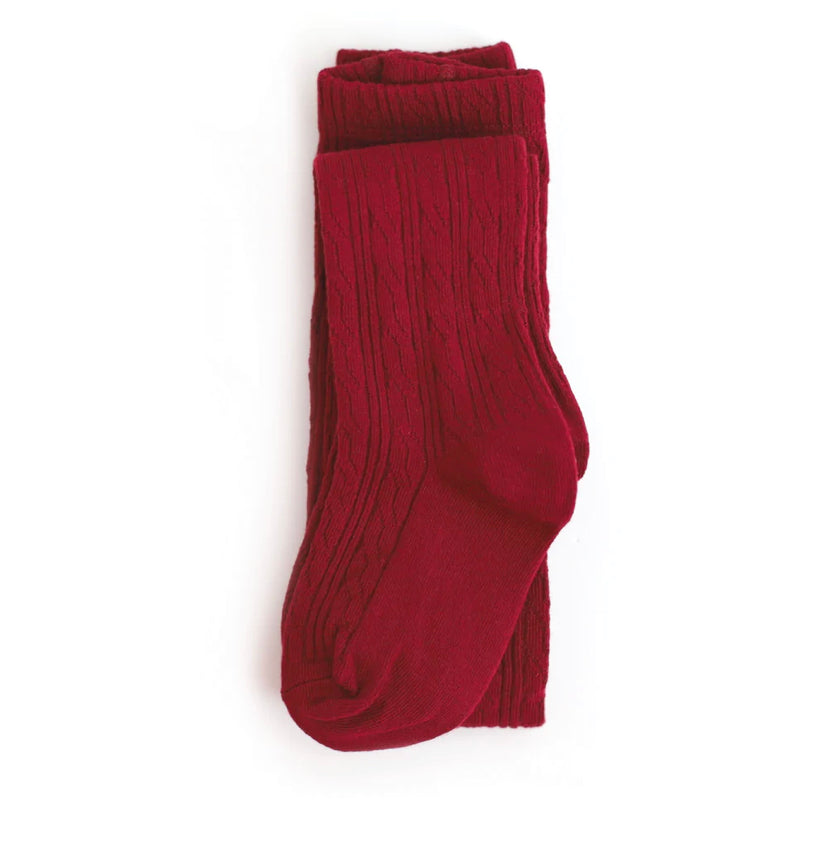Little Stocking FOOTED Cable Knit Tights - crimson