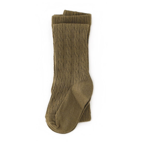 Little Stocking FOOTED Cable Knit Tights - olive