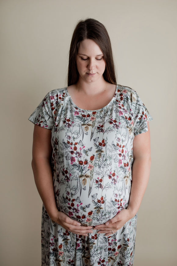Mama Maternity Gown || Berry Floral