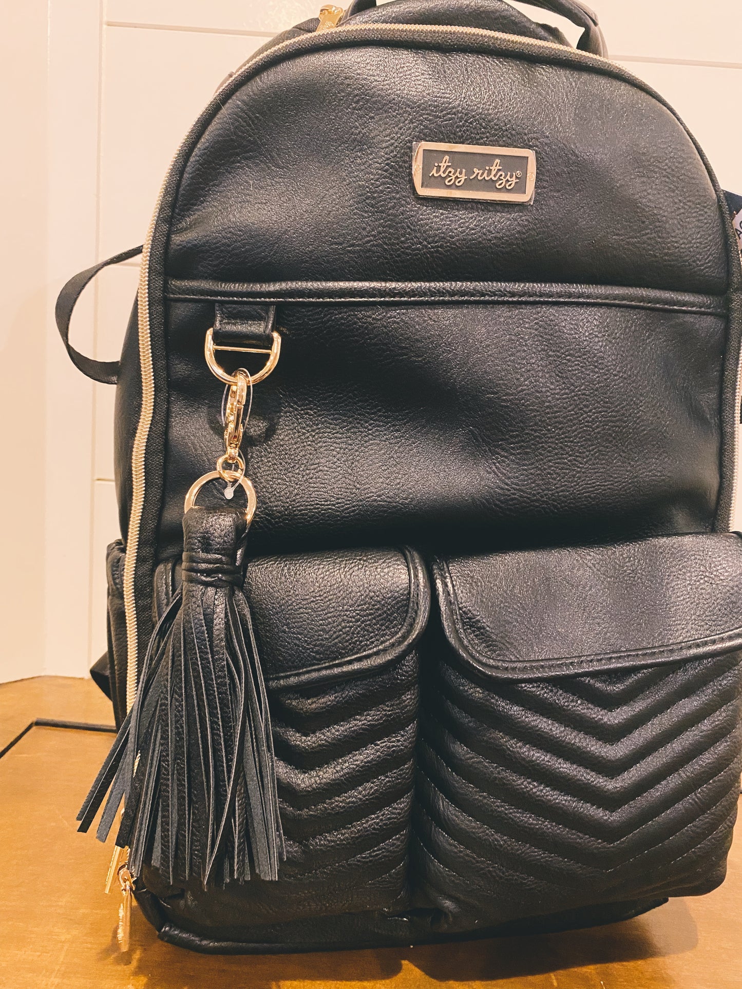 Jettsetter Black Leather Boss Backpack Diaper Bag by Itzy Ritzy