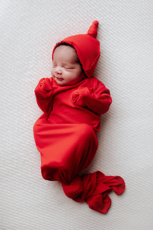 Newborn Gown + Hat || ribbed red