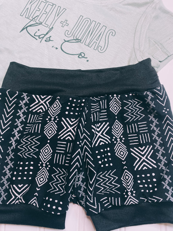 Black + White Aztec Bummie Shorts