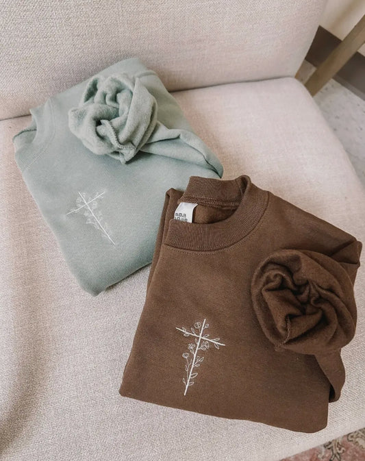 Cozy Floral Cross Crew - adult