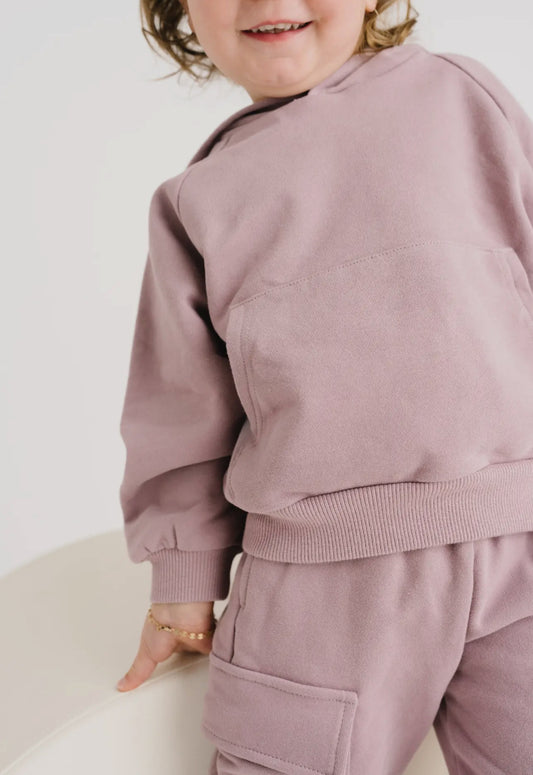 Hooded Cargo Sweat Set - violet