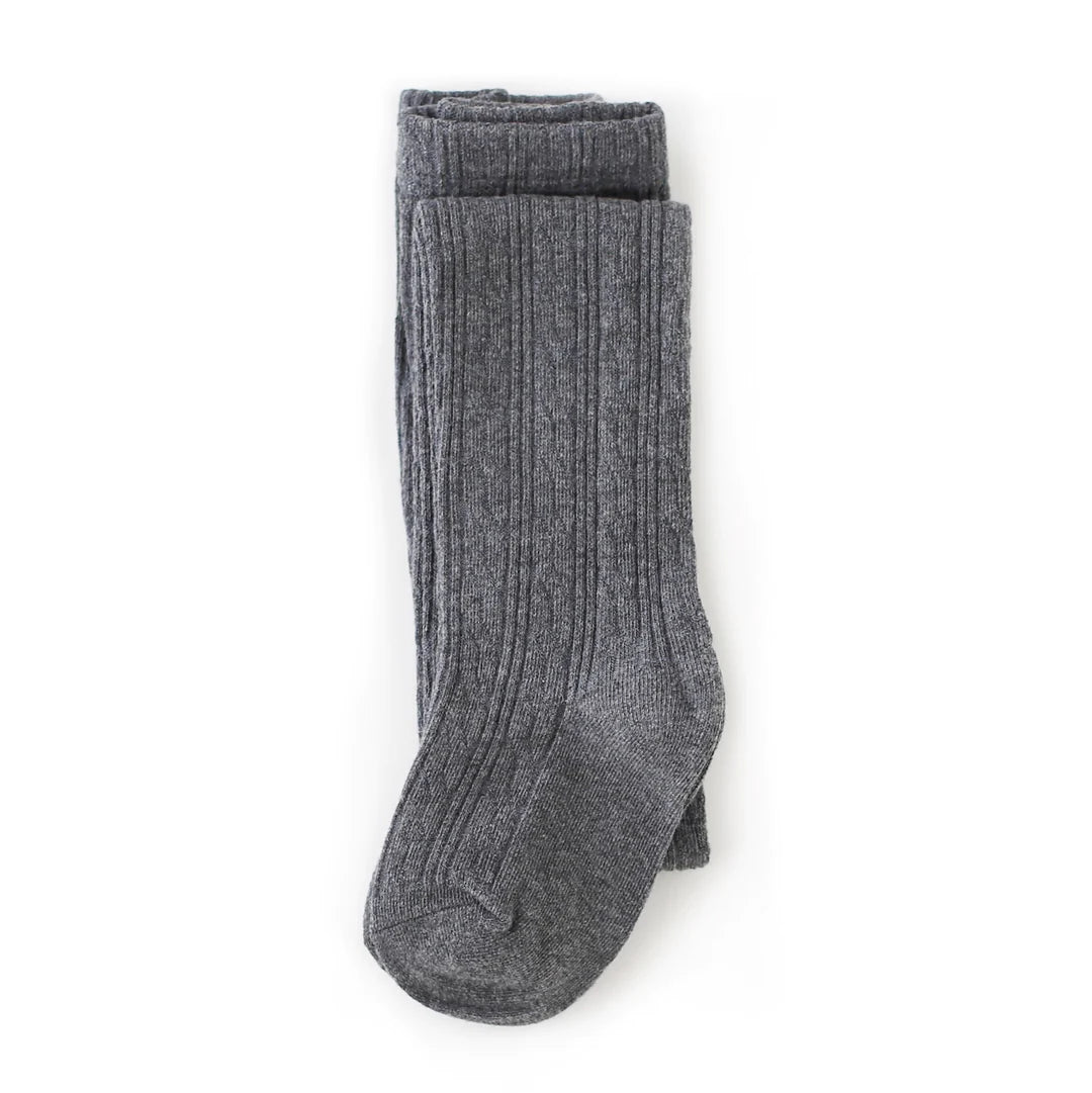 Little Stocking FOOTED Cable Knit Tights - charcoal