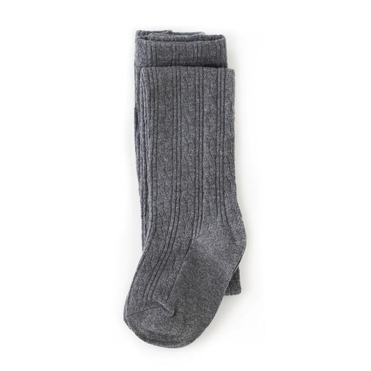Little Stocking FOOTED Cable Knit Tights - charcoal