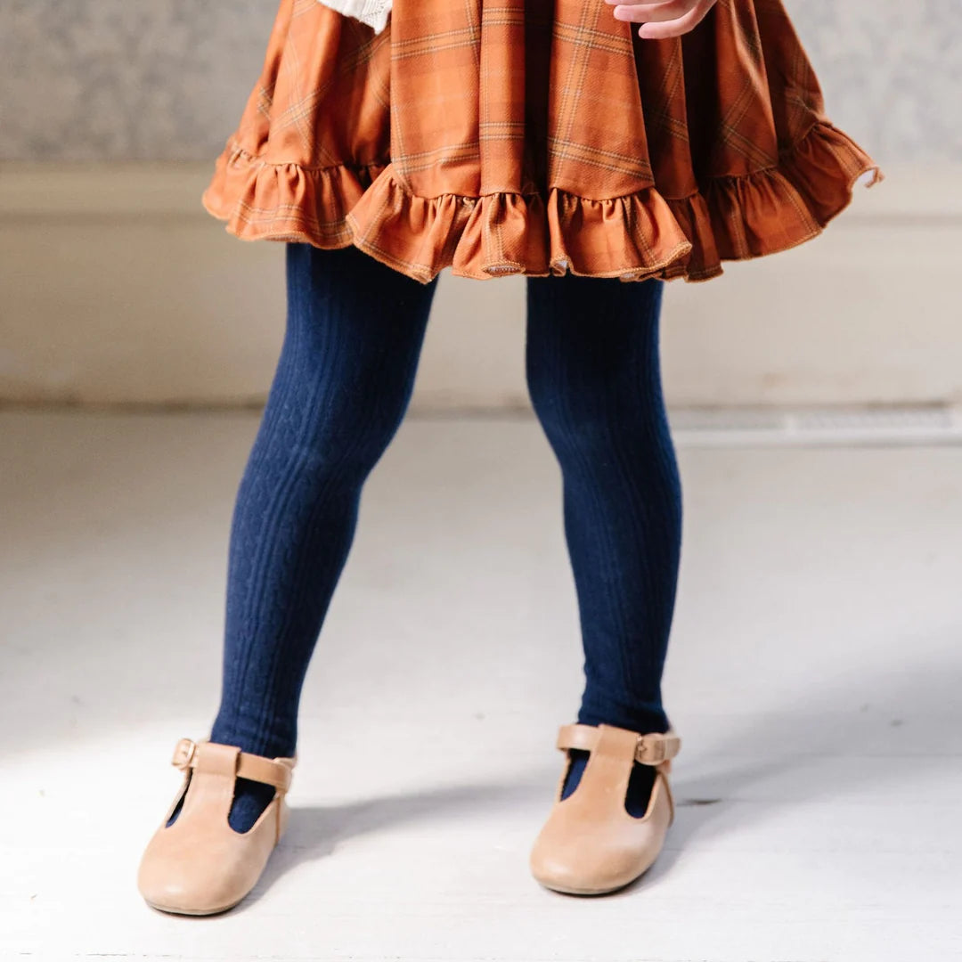 Little Stocking FOOTED Cable Knit Tights - navy