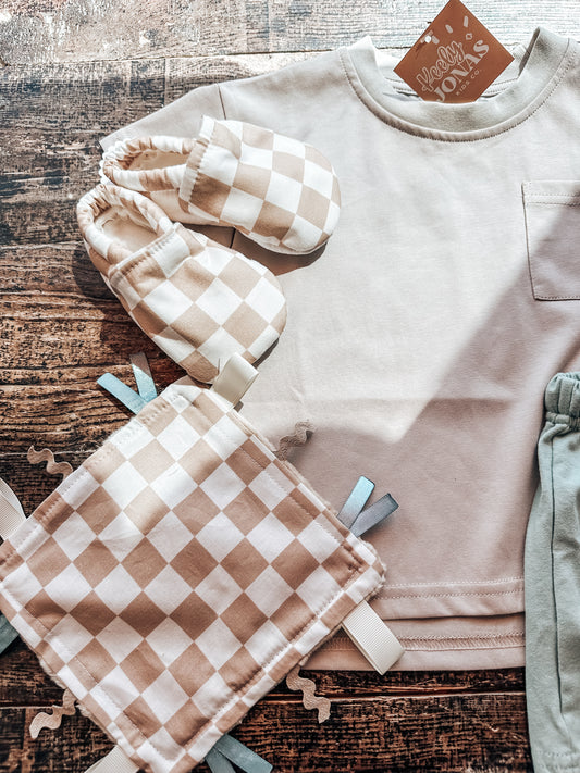 Baby Moccs - tan check
