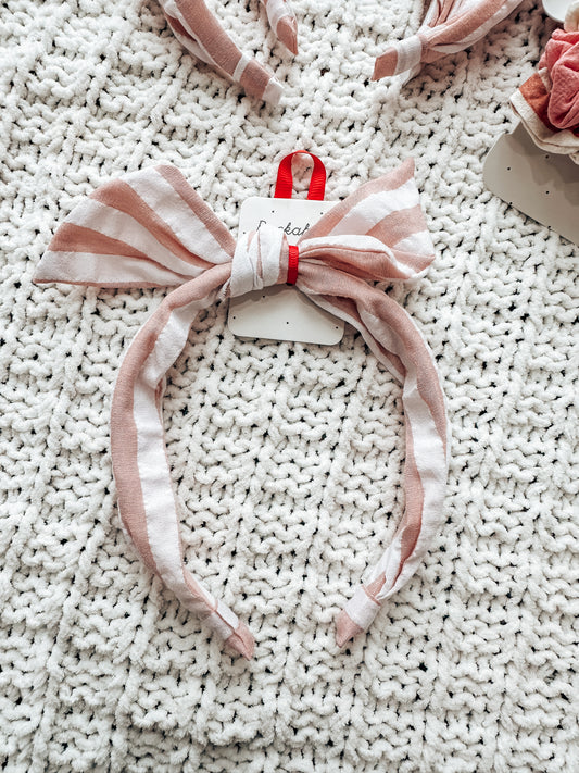 Wide Stripe Tie Headband - pink