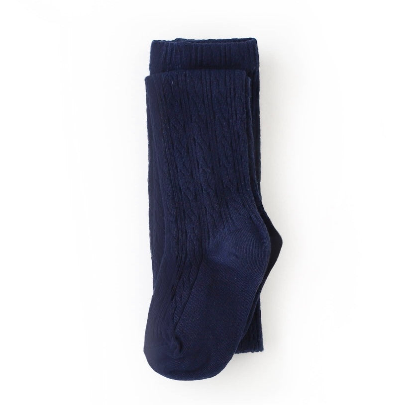Little Stocking FOOTED Cable Knit Tights - navy