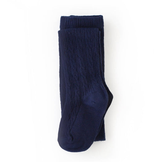 Little Stocking FOOTED Cable Knit Tights - navy