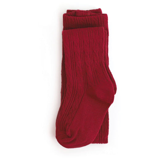 Little Stocking FOOTED Cable Knit Tights - crimson