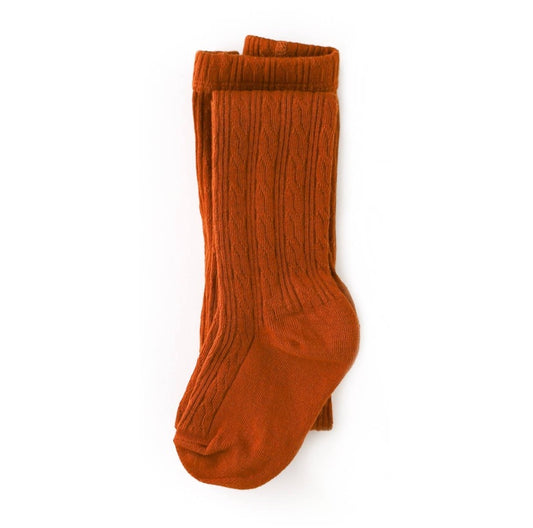 Little Stocking FOOTED Cable Knit Tights - pumpkin