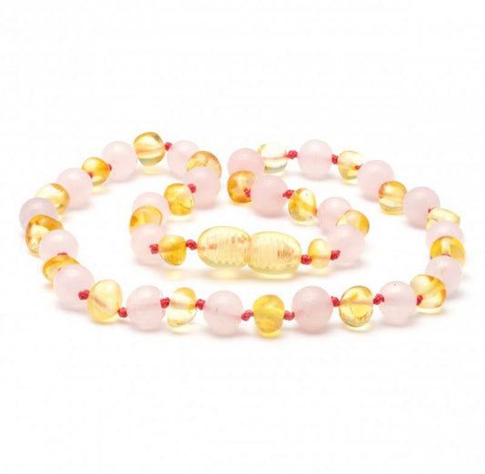 Lemon Polished Amber + Pink Popclasp Necklace