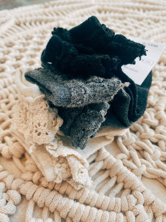 Lace Ruffle Midi Sock 3-pack | neutral