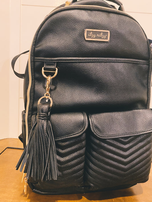 Jettsetter Black Leather Boss Backpack Diaper Bag by Itzy Ritzy
