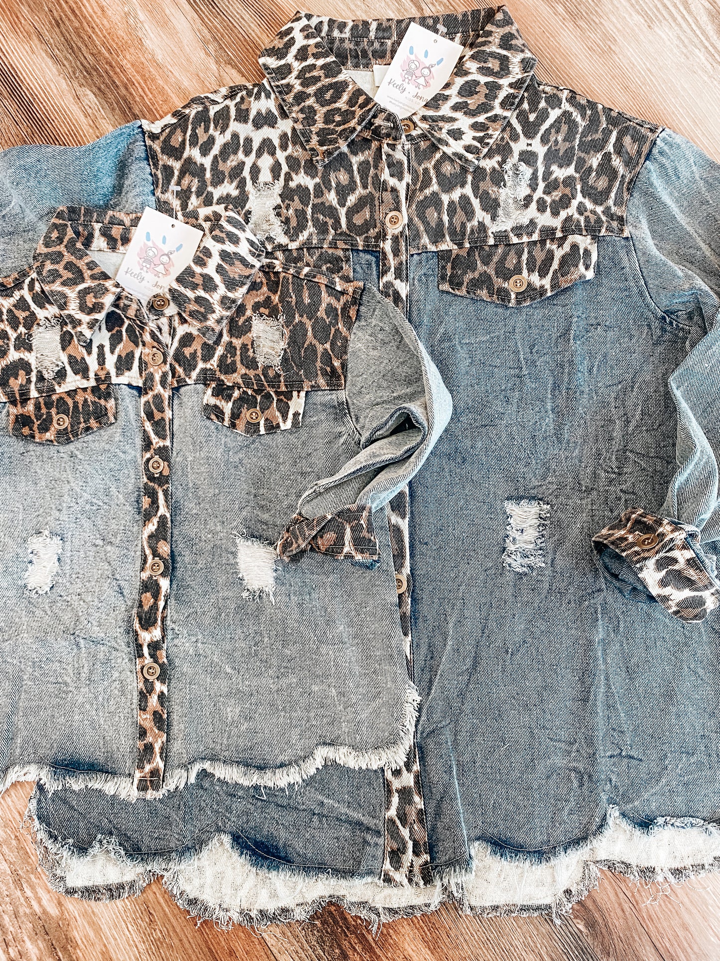 Mama + Me || Adult Cheetah Fringe Denim Jacket