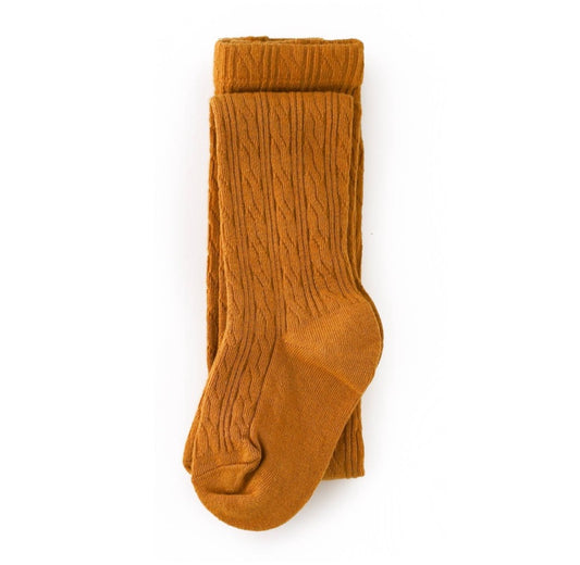 Little Stocking FOOTED Cable Knit Tights - mustard