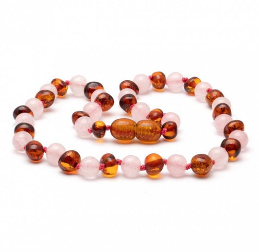 Cognac Polished Amber + Pink Popclasp Necklace