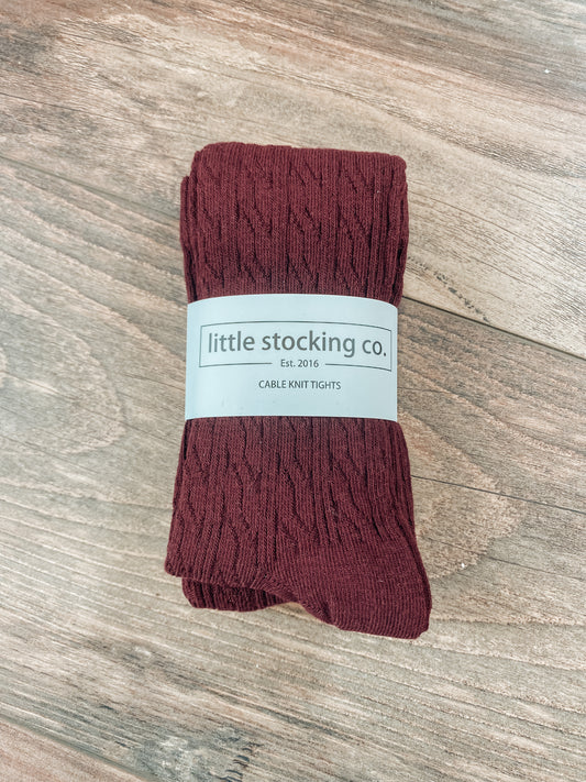 Little Stocking FOOTED Cable Knit Tights - wine