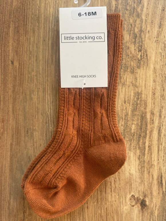 Little Stocking Co Cable Knit Tights - Rust